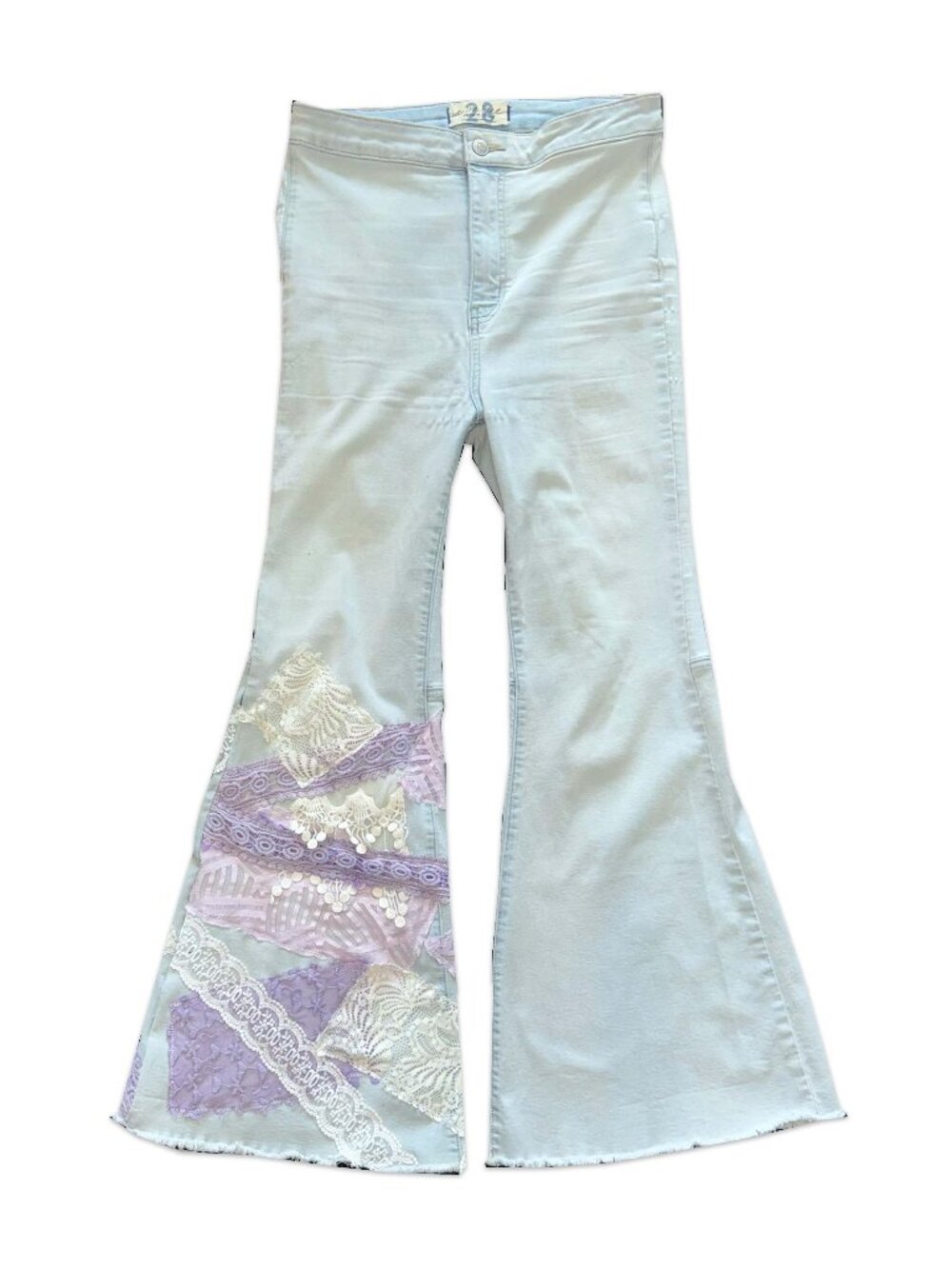 upcycled Free People whimsical lace & mesh jeans ♡
